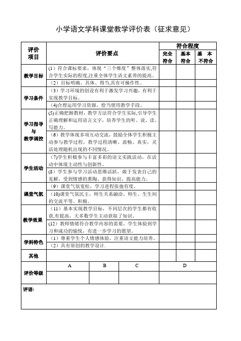 各学科课堂教学评价表