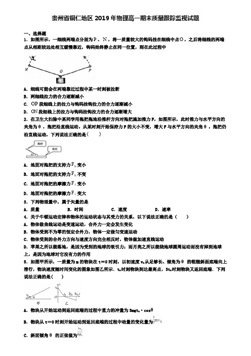 贵州省铜仁地区2019年物理高一期末质量跟踪监视试题