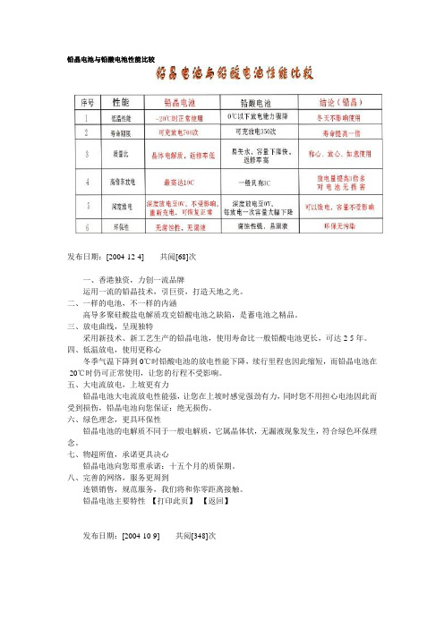 铅晶电池与铅酸电池性能比较