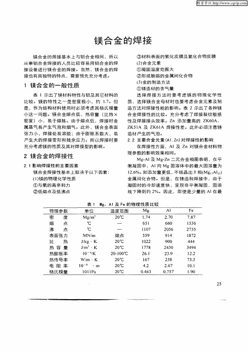 镁合金的焊接