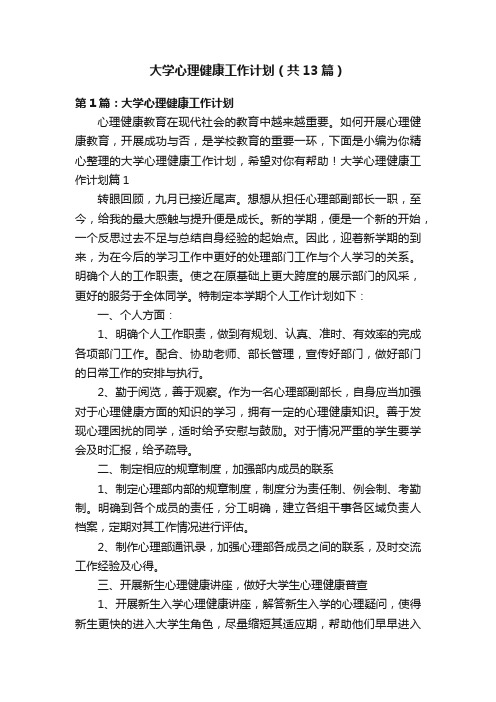 大学心理健康工作计划（共13篇）