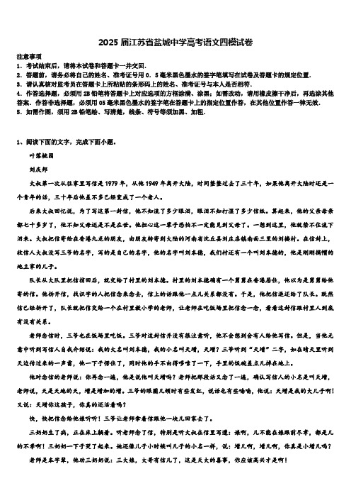 2025届江苏省盐城中学高考语文四模试卷含解析