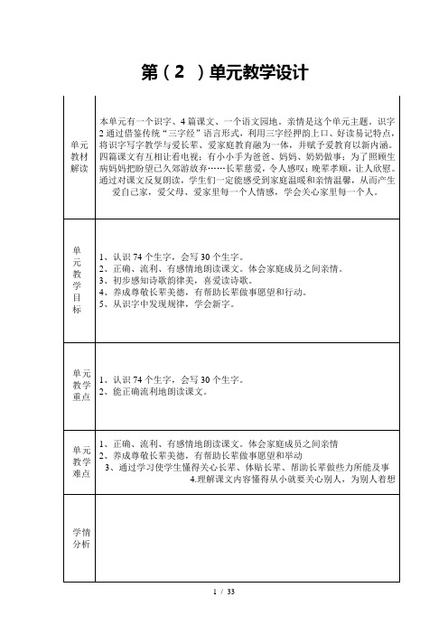 人教版一年级下册语文第二单元教案