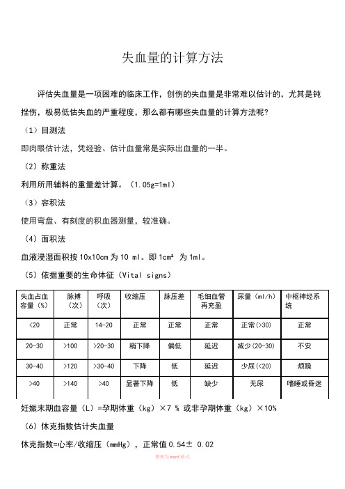 失血量的几个计算方法