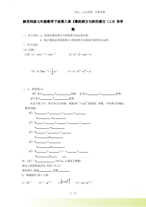 2023年苏科版七年级数学下册第八章《幂的乘方与积的乘方(1)》导学案 (2)