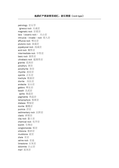 地质矿产英语常用词汇：岩石类型(rock type)