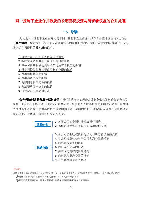 同一控制下企业合并涉及的长期股权投资与所有者权益的合并处理