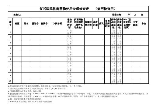 抗菌药物专项检查记录表