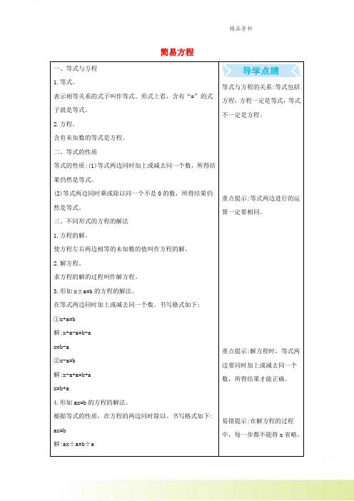 五年级数学下册1简易方程知识清单素材苏教版