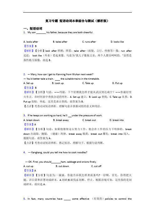 复习专题 短语动词本章综合与测试(解析版)