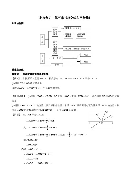 人教版七年级下册期末复习《第五章相交线与平行线》典型例题及备考集训检测(含答案)