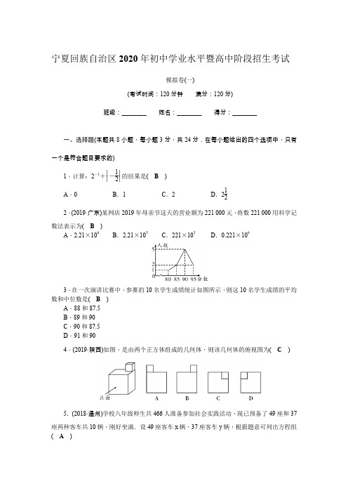 宁夏自治区2020年中考数学模拟卷(1)