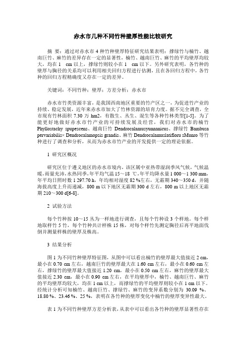 赤水市几种不同竹种壁厚性能比较研究