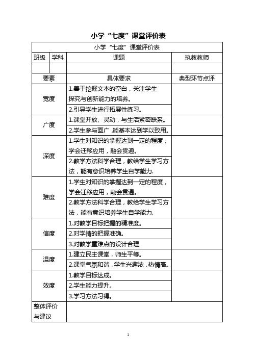 小学校“七度”课堂评价表