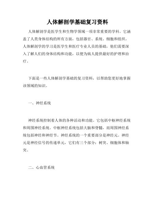 人体解剖学基础复习资料