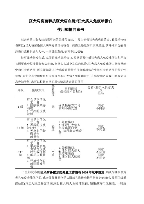 狂犬疫苗与免疫球蛋白接种知情同意书