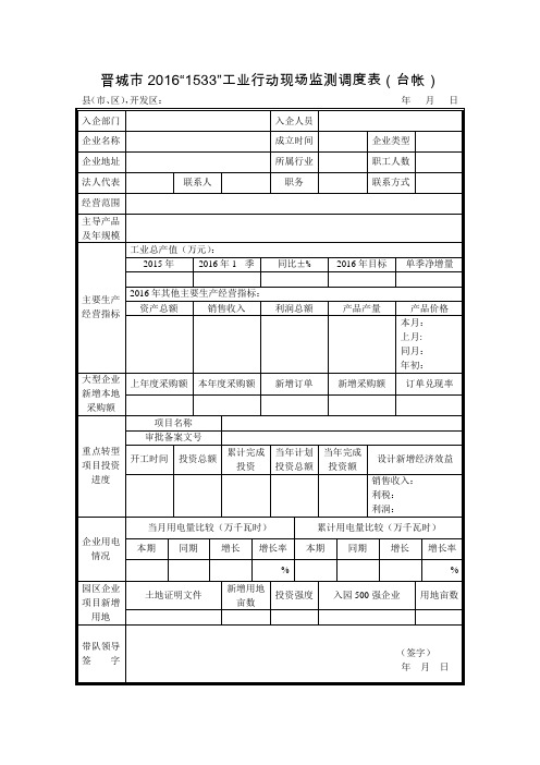 晋城20161533工业行动现场监测调度表台帐