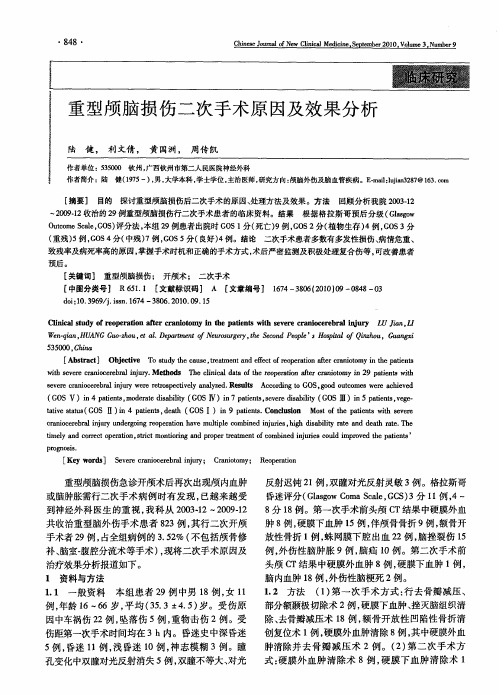 重型颅脑损伤二次手术原因及效果分析