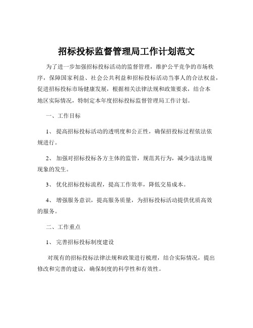 招标投标监督管理局工作计划范文