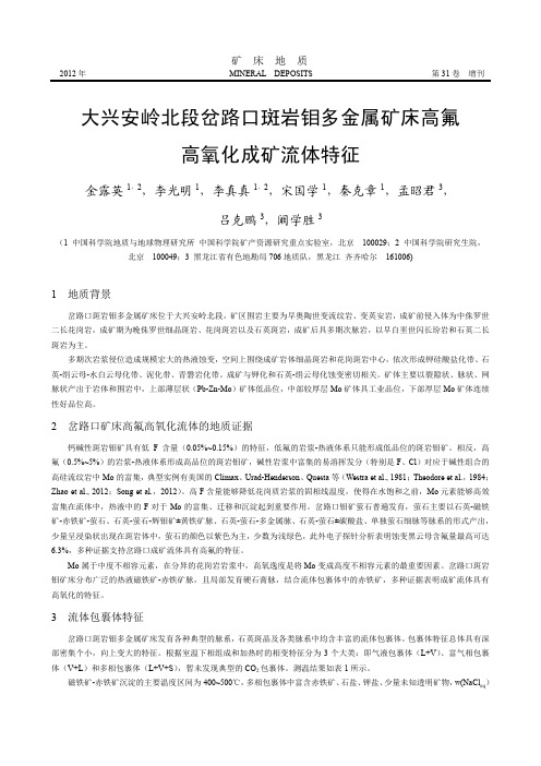 大兴安岭北段岔路口斑岩钼多金属矿床高氟高氧化成矿流体特征