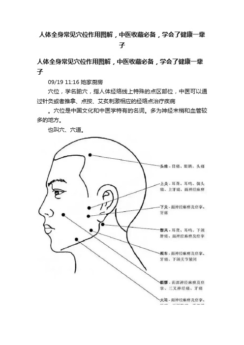 人体全身常见穴位作用图解，中医收藏必备，学会了健康一辈子