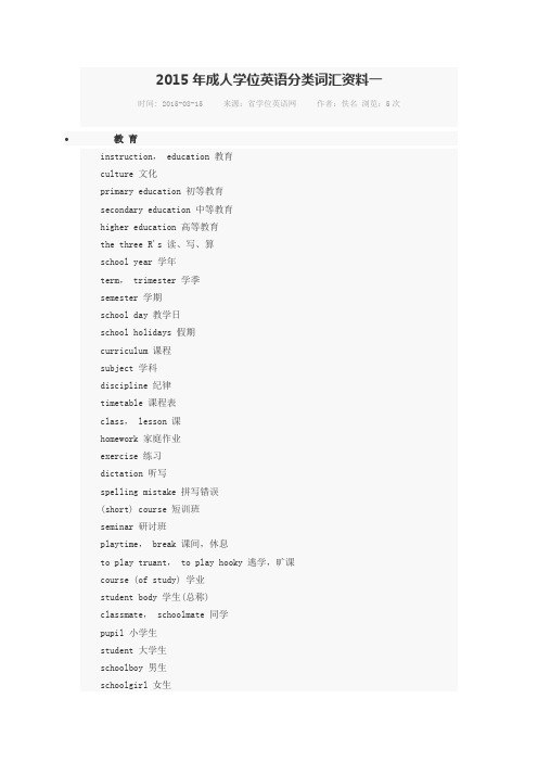 2015年成人学位英语分类词汇资料