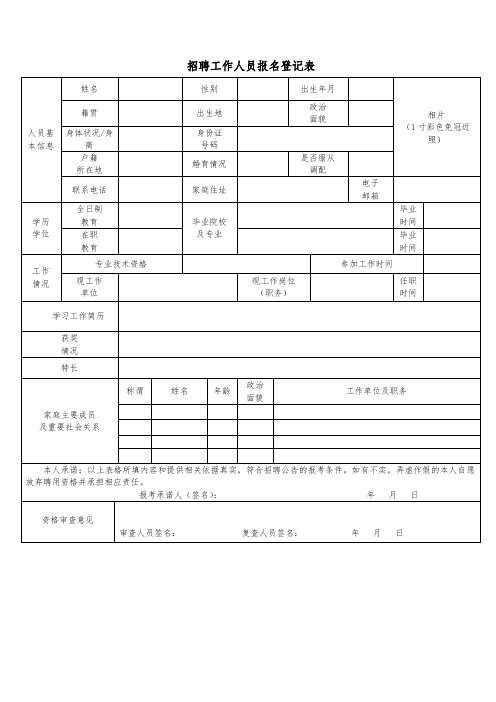 招聘工作人员报名登记表