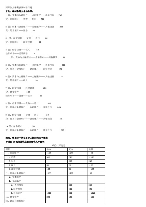 淮工国际收支平衡表编制练习题