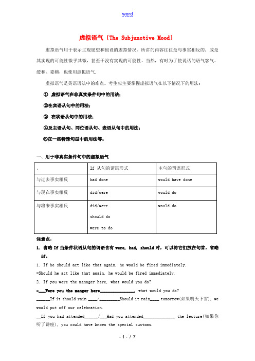 2011江苏省怀仁中学高二英语 虚拟语气(The Subjunctive Mood)教案 牛津译林版