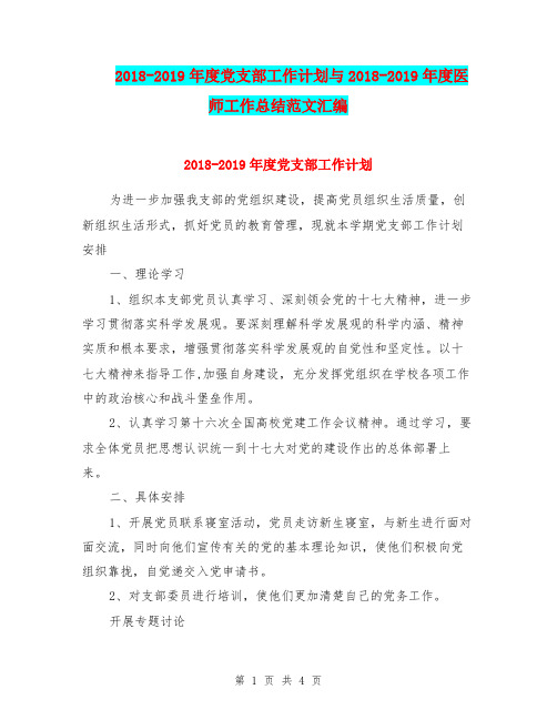 2018-2019年度党支部工作计划与2018-2019年度医师工作总结范文汇编.doc