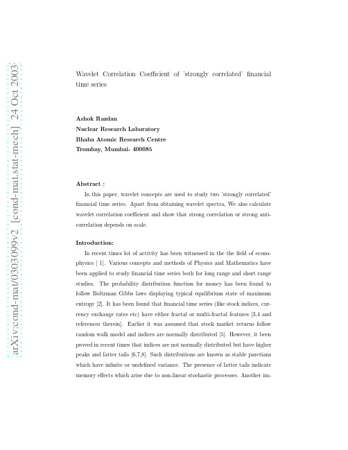 Wavelet Correlation Coefficient of 'strongly correlated' financial time series