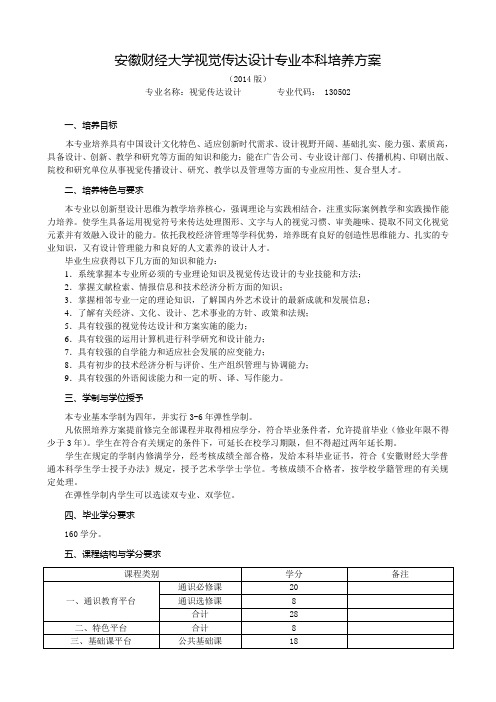 安徽财经大学视觉传达设计专业本科培养方案