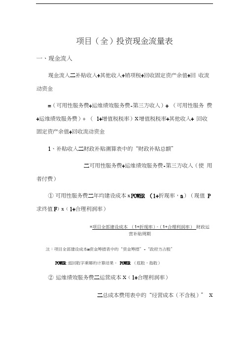 最新PPP项目财务测算公式汇总资料