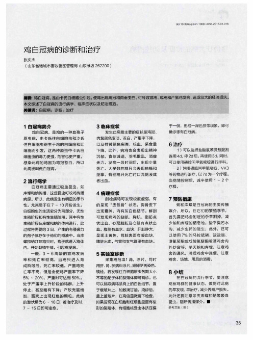 鸡白冠病的诊断和治疗