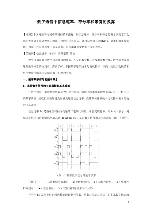 数字通信中信息速率、符号率和带宽的换算