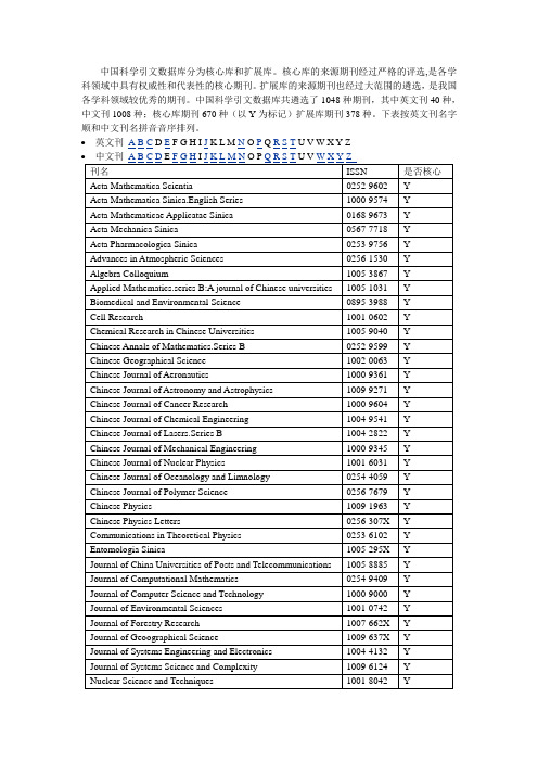 中文核心期刊表