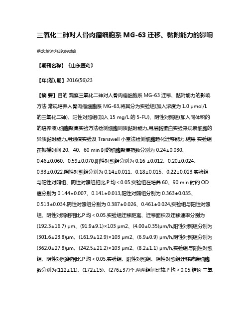 三氧化二砷对人骨肉瘤细胞系MG-63迁移、黏附能力的影响