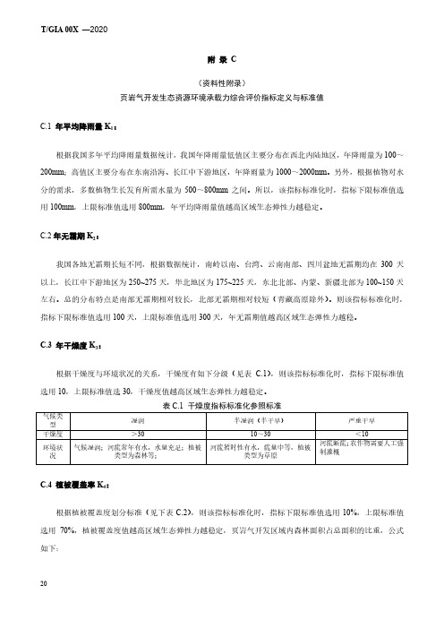 页岩气开发生态资源环境承载力综合评价指标定义与标准值