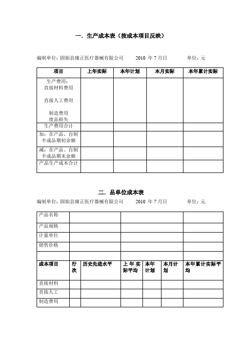 成本报表格式