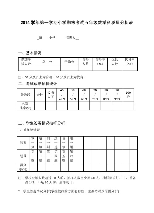 第一学期五年级数学期末考试质量分析表2015