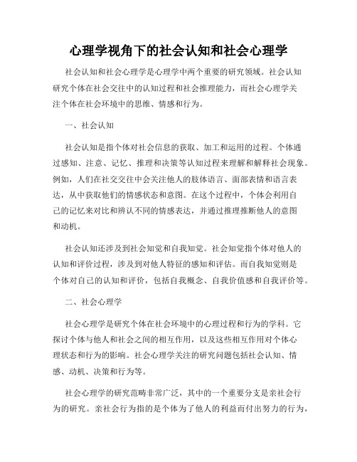 心理学视角下的社会认知和社会心理学