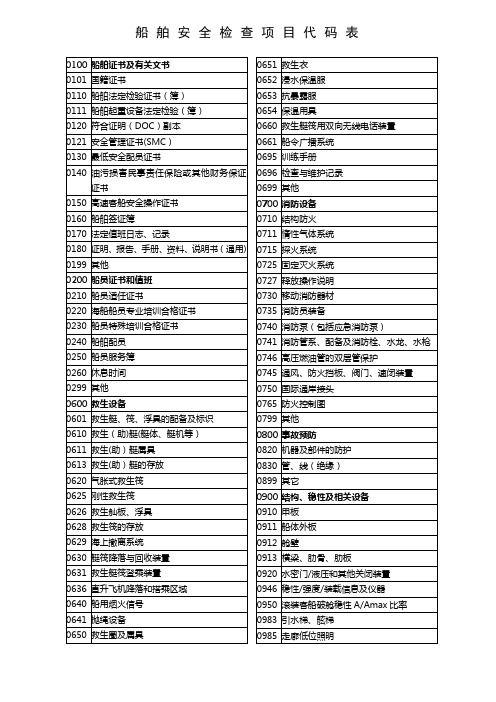 船舶安检项目代码表