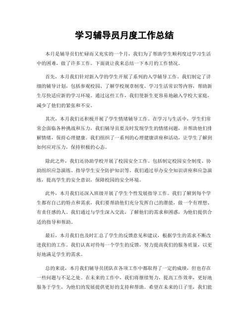 学习辅导员月度工作总结