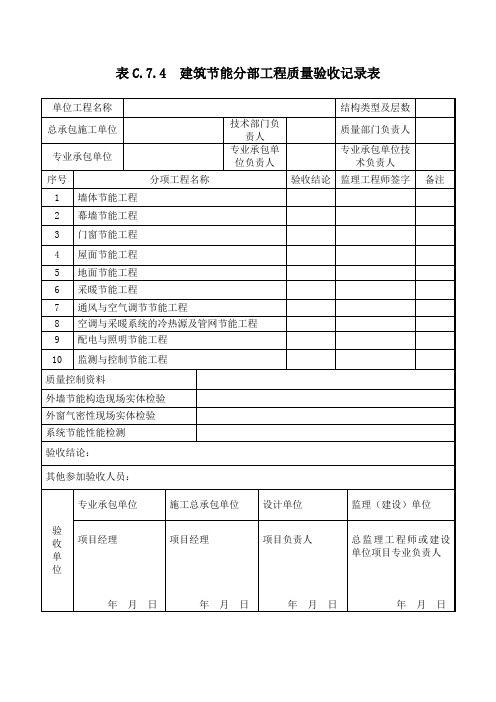 建筑节能分部工程质量验收记录表