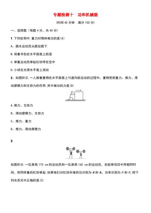 中考物理总复习专题检测10功和机械能新人教版(new)