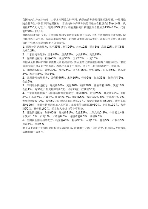 肉鸽日粮的配制方法及保健砂配方