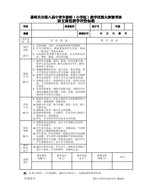 第八届教师教学技能大赛评价标准(小学)