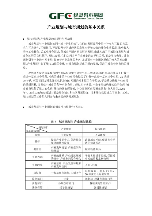 GFC -- 产业规划与城市规划的基本关系