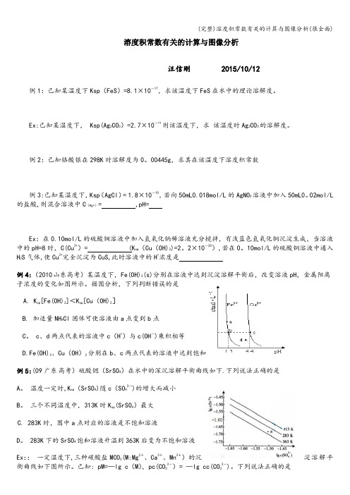 (完整)溶度积常数有关的计算与图像分析(很全面)