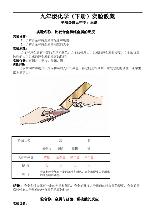 九年级化学下册实验教案